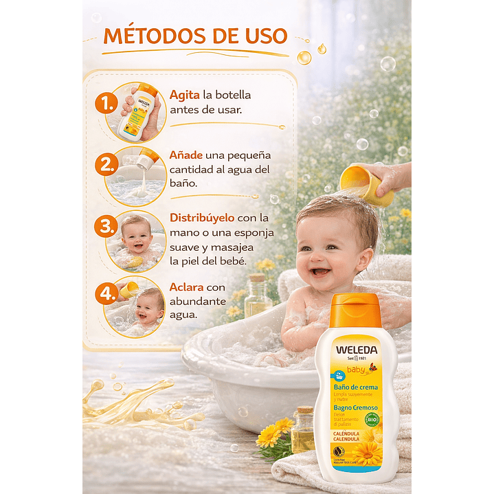  Kit Weleda Baby Shampoo Calendula 200 ml + Baño De Crema Calendula 200 ml  6