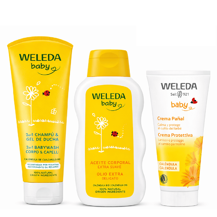 Kit Weleda Baby Shampoo Y el Gel + Aceite Corporal + Crema Pañal  1