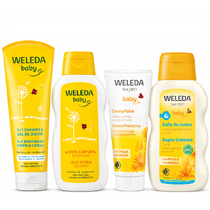 Kit Weleda Baby Shampoo Y Gel Ducha + Aceite Corporal + Crema Pañal + Baño De Crema
