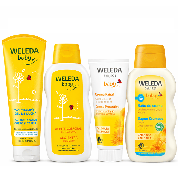 Kit Weleda Baby Shampoo Y Gel Ducha + Aceite Corporal + Crema Pañal + Baño De Crema 1