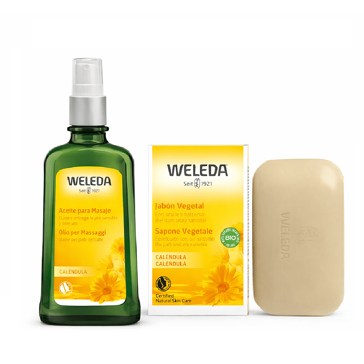 Kit Weleda Aceita Para Masaje+ Jabón Vegetal De Caléndula  1