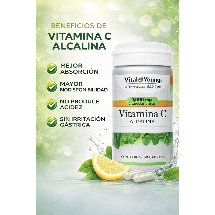Vitamina C Alcalina 60 Cápsulas Vital & Young Pack x2 4