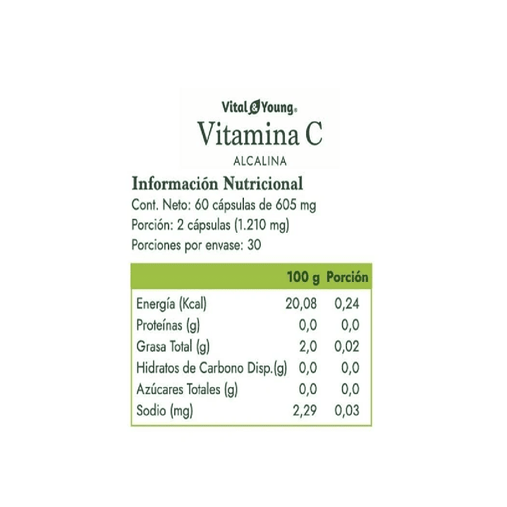 Vitamina C Alcalina 60 Cápsulas Vital & Young Pack x2 6