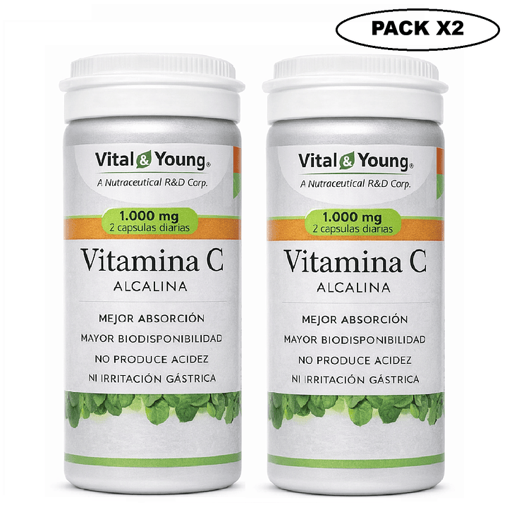 Vitamina C Alcalina 60 Cápsulas Vital & Young Pack x2 1