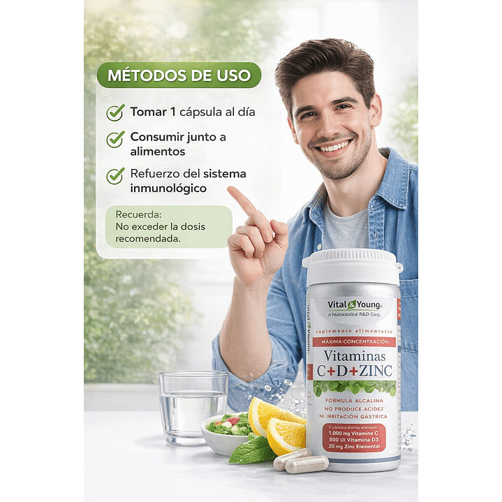 Vitamina C + D + Zinc Vital & Young X60 Cápsulas 3