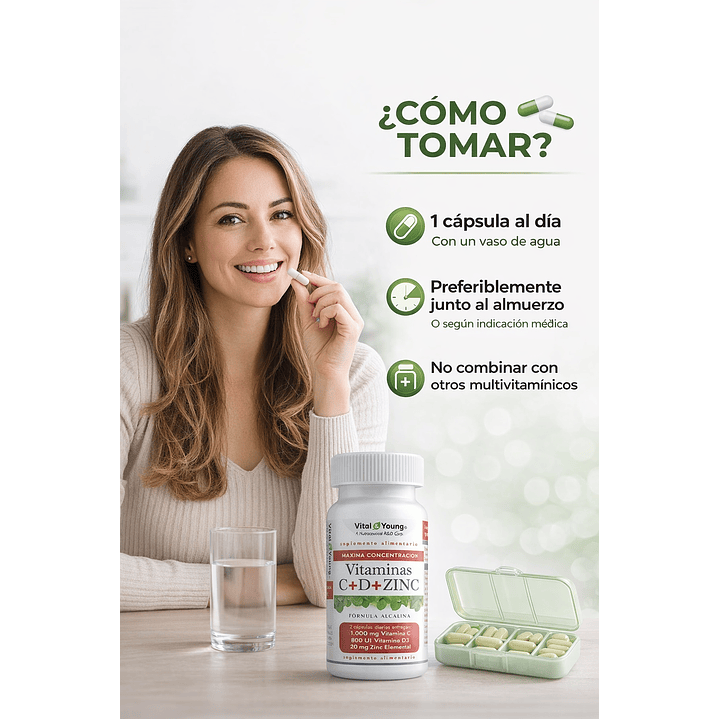 Vitamina C + D + Zinc Vital & Young X60 Cápsulas 4