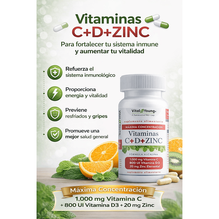 Vitamina C + D + Zinc Vital & Young X60 Cápsulas 2