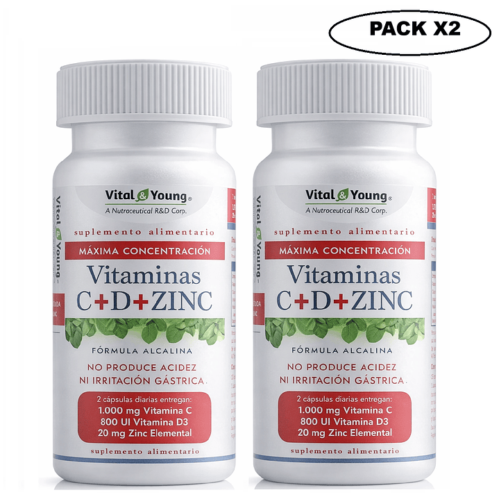 Vitamina C + D + Zinc Vital & Young X60 Cápsulas Pack x2 1
