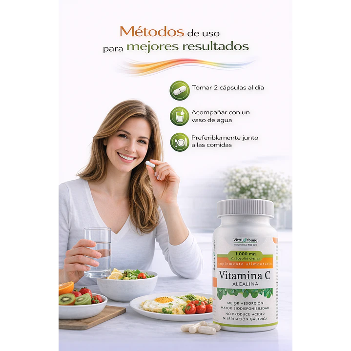 Vitamina C Alcalina 60 Cápsulas Vital & Young 3