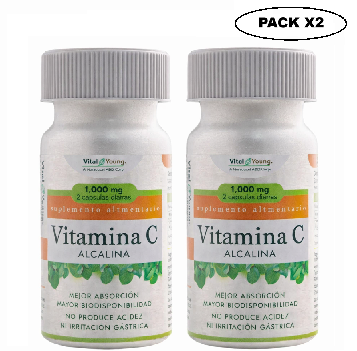 Vitamina C Alcalina 60 Cápsulas Vital & Young Pack x2