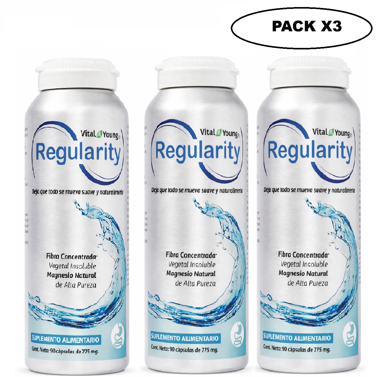 Regularity 90 Cápsulas 775 mg Vital & Young Regulador Digestivo Pack x3