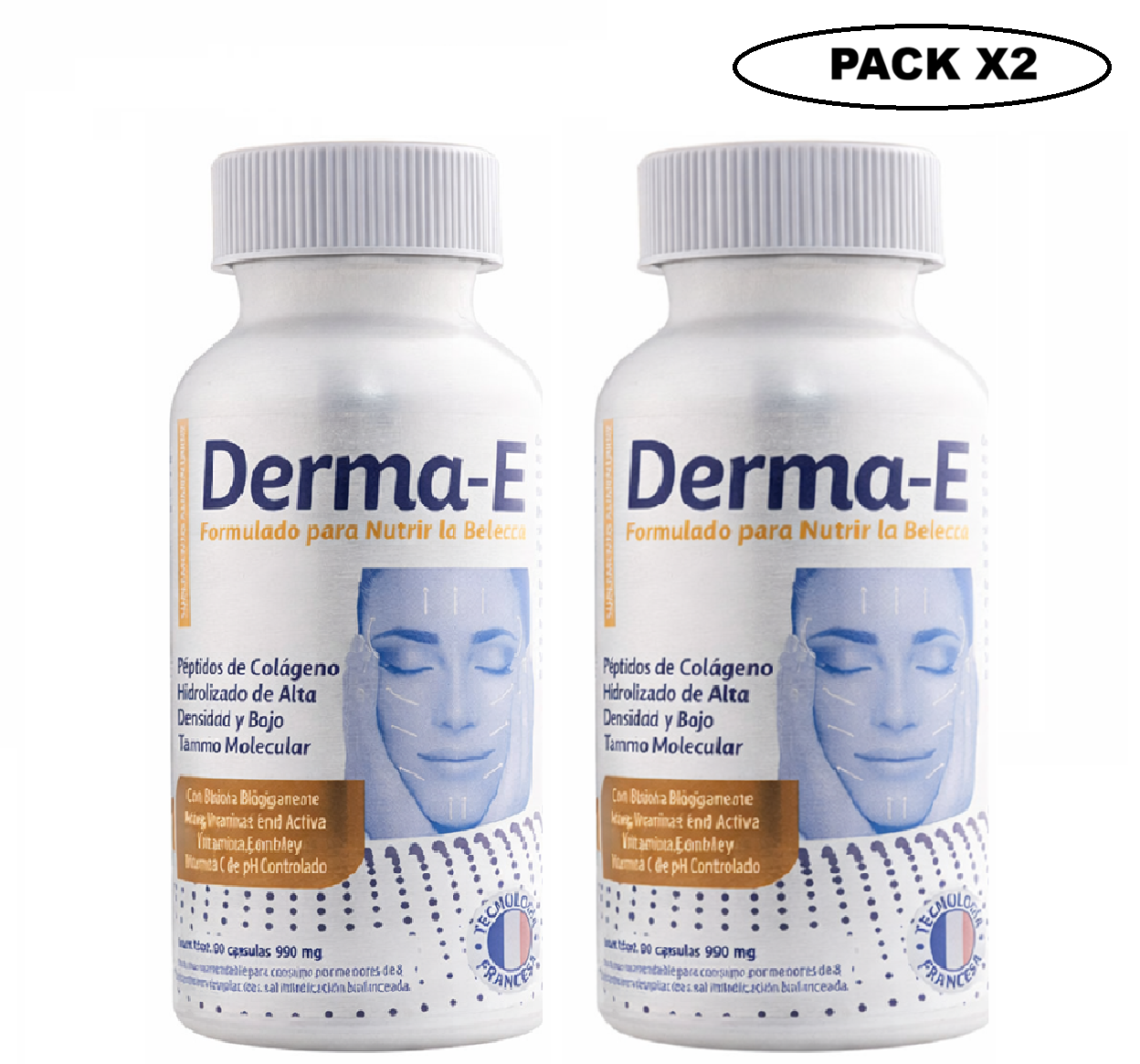 Derma E 90 Cápsulas 490 mg Vital & Young Salud de la Piel Pack x2