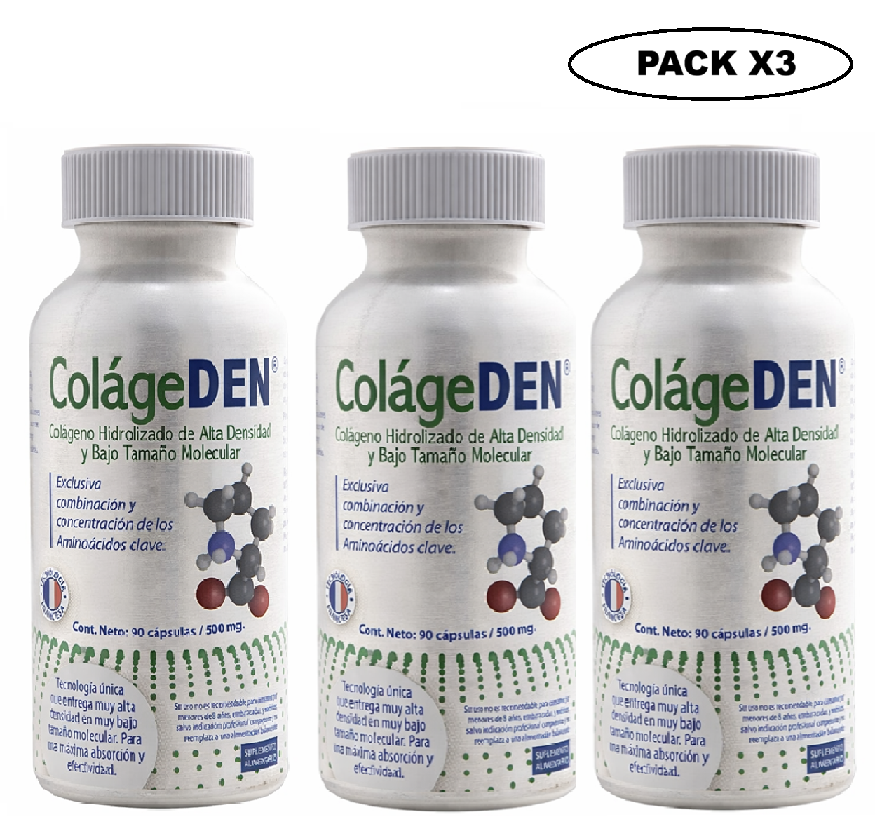 ColageDen Colageno Hidrolizado Vital And Young 500MG X90 Pack x3