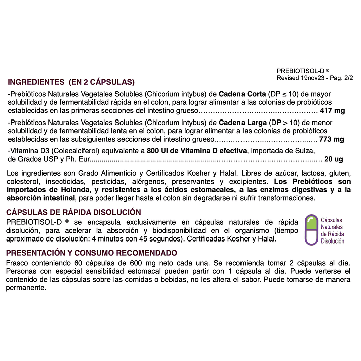 Prebiotisol D 60 Cápsulas 600 mg Salud Digestiva Pack x2 7