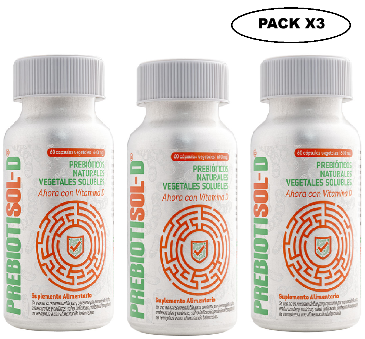Prebiotisol D 60 Cápsulas 600 mg Vital & Young Salud Digestiva Pack x3