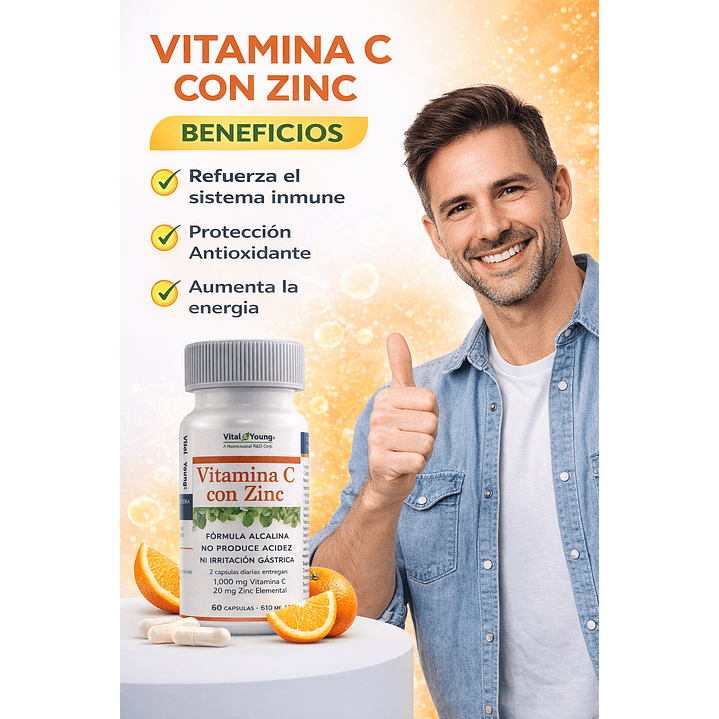 Vitamina C con Zinc 60 Cápsulas 610 mg Alcalina 3
