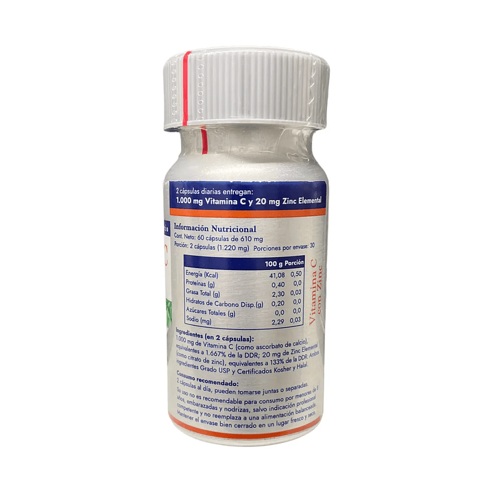 Vitamina C con Zinc 60 Cápsulas 610 mg Alcalina Pack x2 3