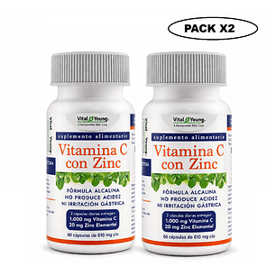 Vitamina C con Zinc 60 Cápsulas 610 mg Alcalina Pack x2