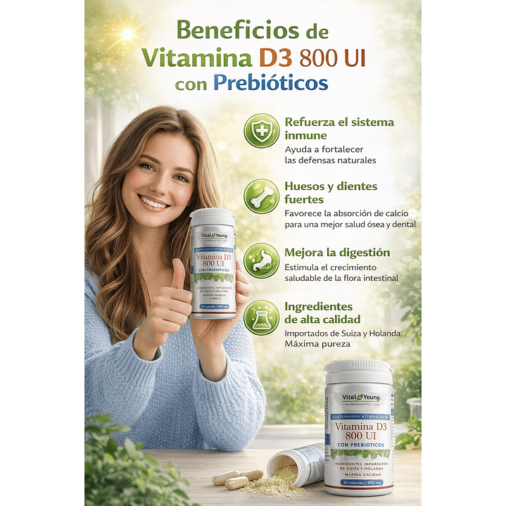 Vitamina D3 800 UI con Prebióticos 30 Cápsulas 2