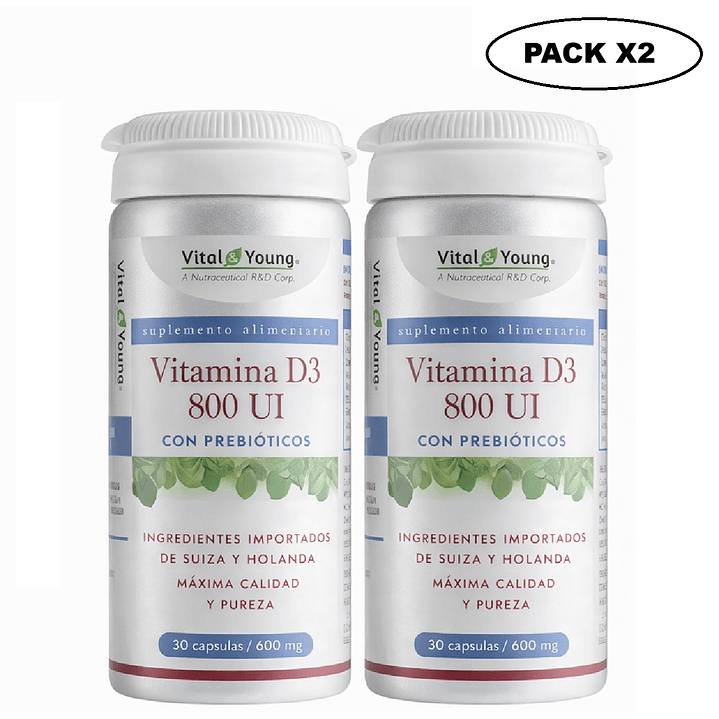 Vitamina D3 800 UI con Prebióticos 30 Cápsulas Pack x2 1