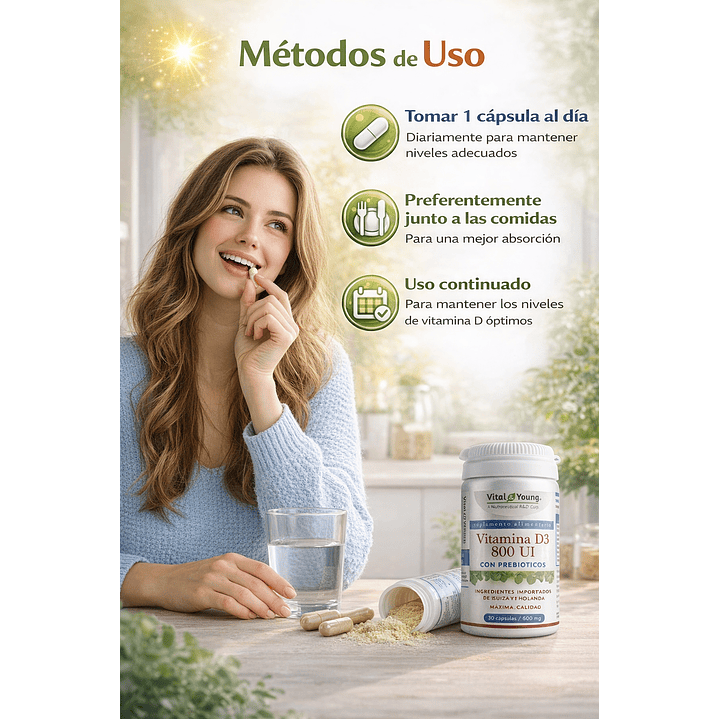 Vitamina D3 800 UI con Prebióticos 30 Cápsulas Pack x 3 4