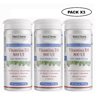 Vitamina D3 800 UI con Prebióticos 30 Cápsulas Pack x 3
