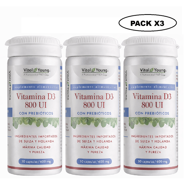 Vitamina D3 800 UI con Prebióticos 30 Cápsulas Pack x 3 1