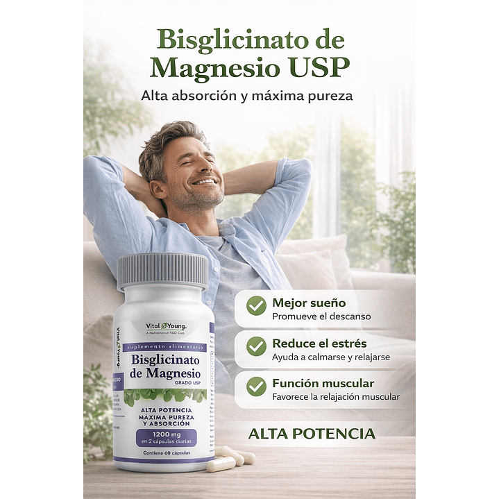 Bisglicinato de Magnesio USP 60 Cápsulas 600 mg 3