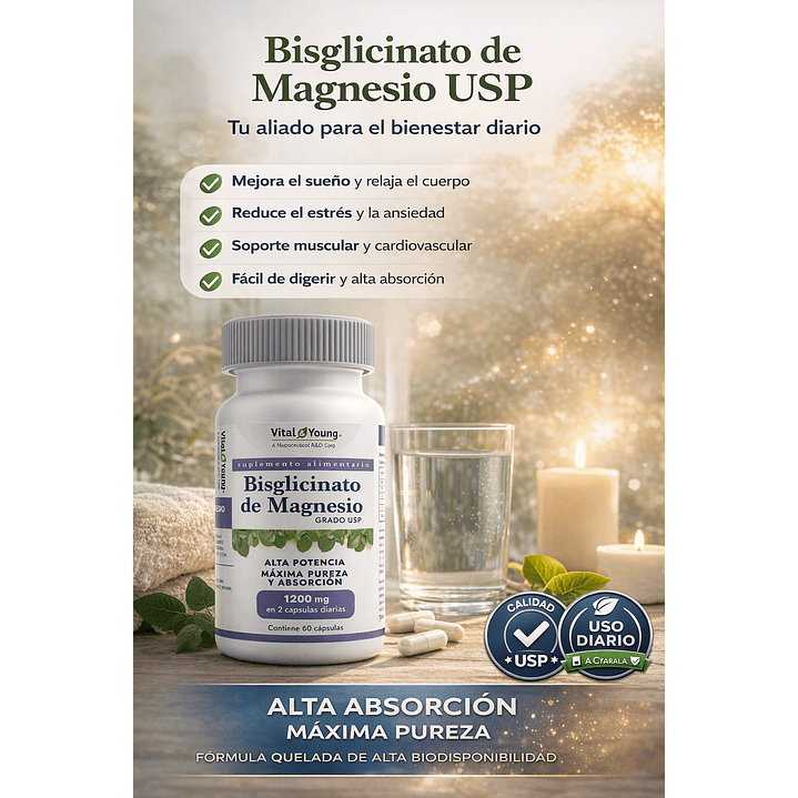 Bisglicinato de Magnesio USP 60 Cápsulas 600 mg Pack x2 5