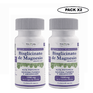 Bisglicinato de Magnesio USP 60 Cápsulas 600 mg Pack x2