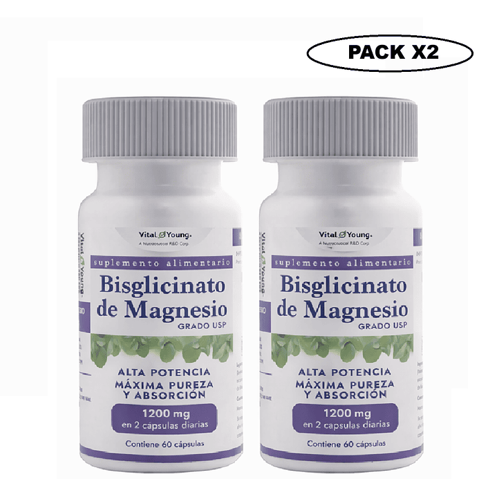 Bisglicinato de Magnesio USP 60 Cápsulas 600 mg Pack x2 1