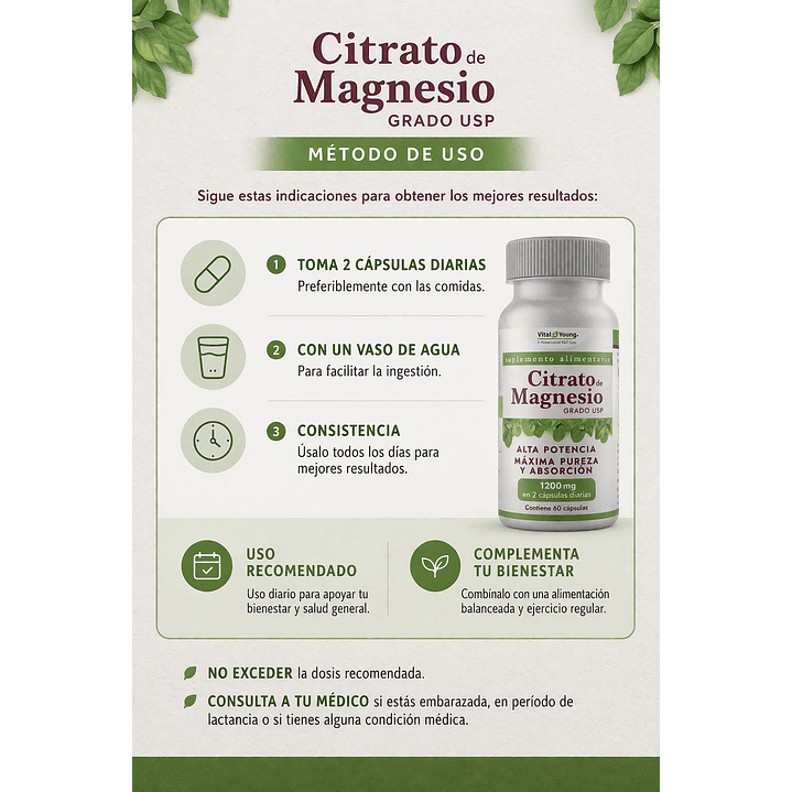 Citrato de Magnesio USP 60 Cápsulas 600 mg 3