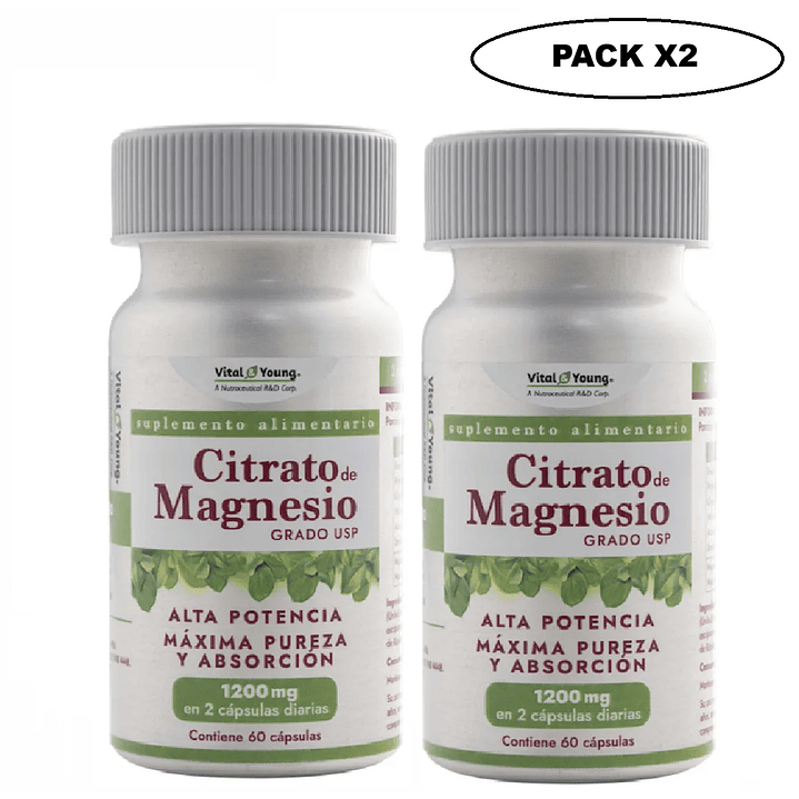 Citrato de Magnesio USP 60 Cápsulas 600 mg Pack x2 1
