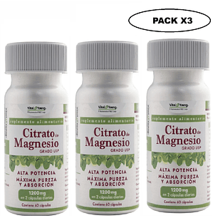Citrato de Magnesio USP 60 Cápsulas 600 mg Pack x3