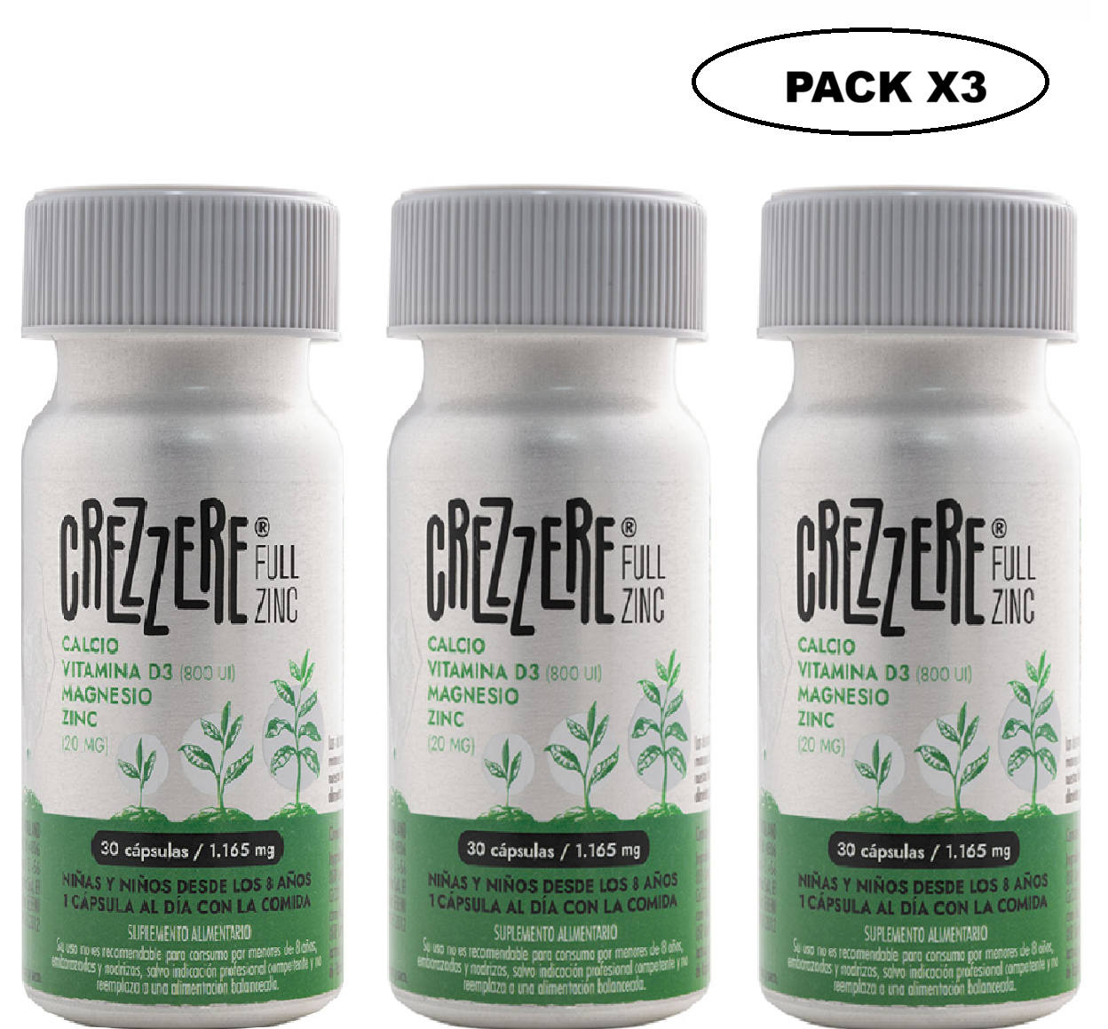Crezzere Full Zinc 30 Cápsulas 1165 mg Vital & Young Energía Inmunidad Pack x3