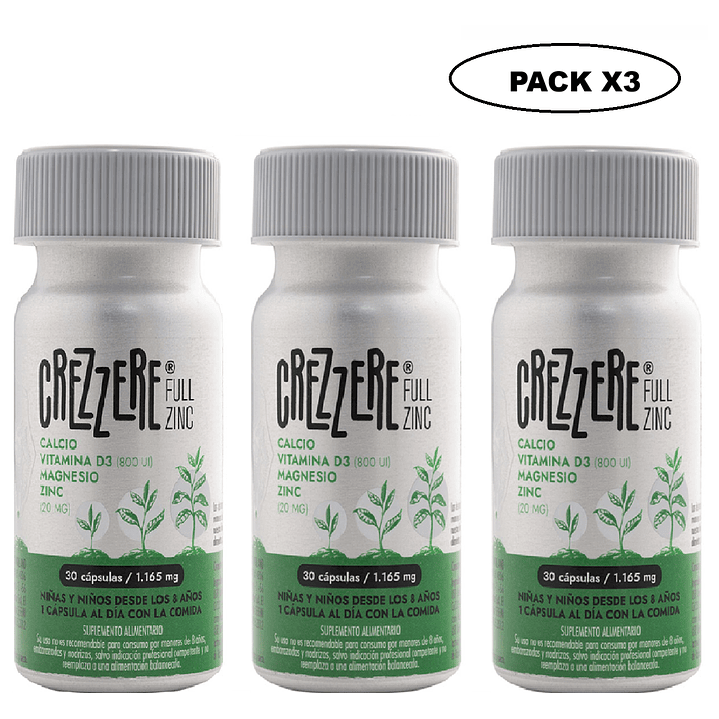 Crezzere Full Zinc 30 Cápsulas 1165 mg Inmunidad Pack x3 1
