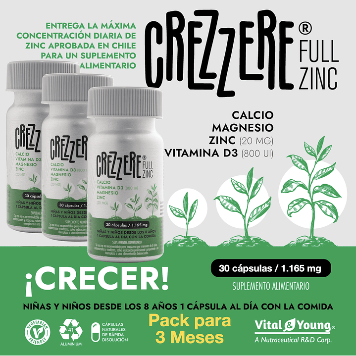 Crezzere Full Zinc 30 Cápsulas 1165 mg Inmunidad Pack x3 4