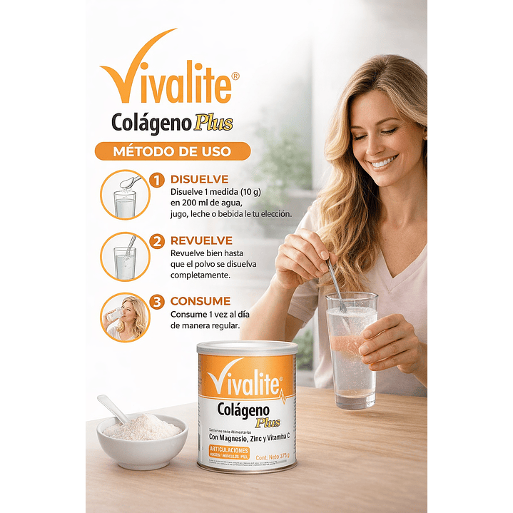 Vivalite Colageno Plus Magnesio Zinc Y Vitamina C 375 G Sabor Natural 4