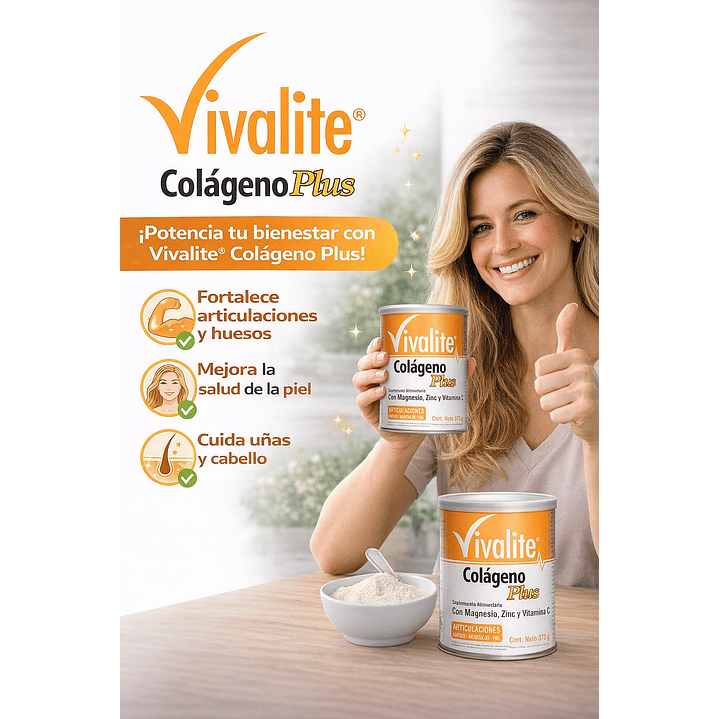 Vivalite Colageno Plus Magnesio Zinc Y Vitamina C 375 G Sabor Natural Pack x2 6