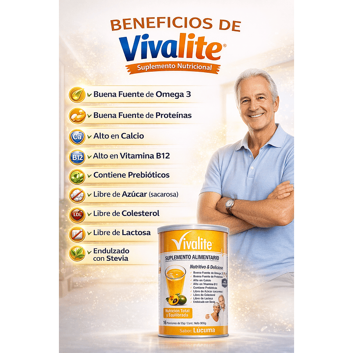 Vivalite Suplemento De 900 Grs - Sabor Lúcuma Sabor Lucuma Pack x2 3