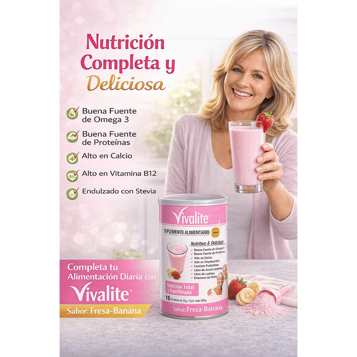Vivalite Suplemento De 900 Grs. Sabor Fresa-banana Pcka x2 6