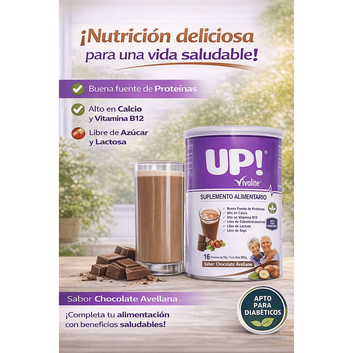 Vivalite Up! Suplemento Alimentario Chocolate Avellana 900g Caja x6 5
