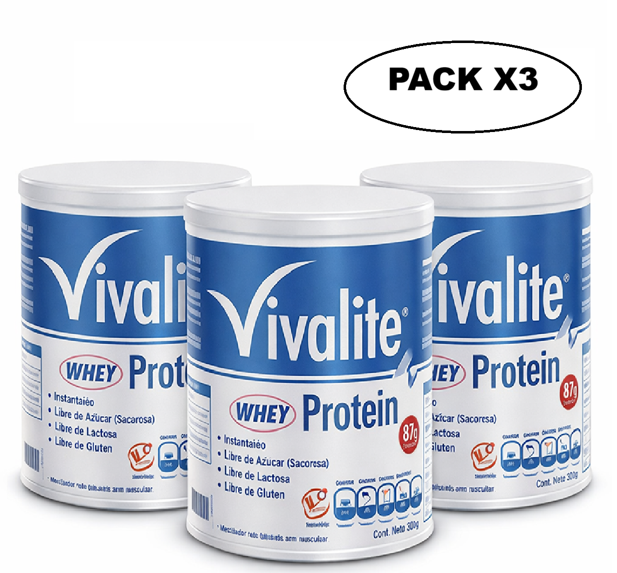 Vivalite Whey Protein Sin Sabor 300g Pack x3