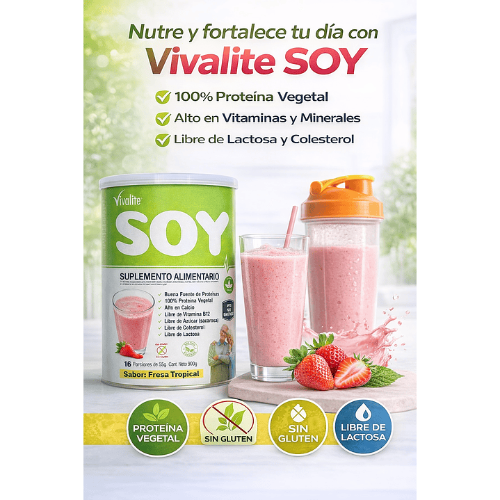Vivalite Soy Suplemento Alimentario 900g Sabor Frutilla 5