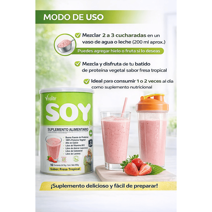 Vivalite Soy Suplemento Alimentario 900g Sabor Frutilla Caja x6 3