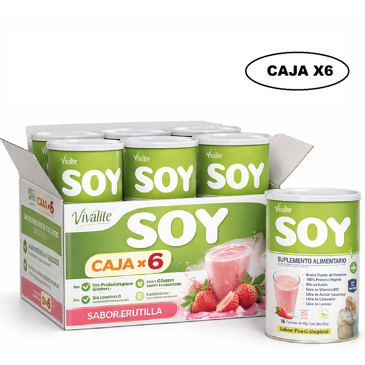 Vivalite Soy Suplemento Alimentario 900g Sabor Frutilla Caja x6 1