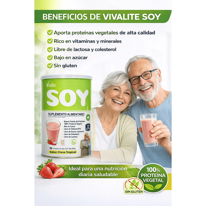Vivalite Soy Suplemento Alimentario 900g Sabor Frutilla Pack x3 4