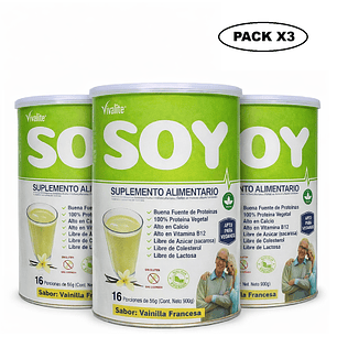Vivalite Soy Suplemento Alimentario 900g Sabor Frutilla Pack x3