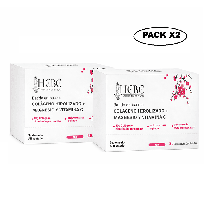 Hebe Colageno Hidrolizado + Magnesio y Vitamina Caja x30 Pack x2 2