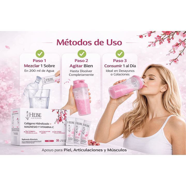 Hebe Colageno Hidrolizado + Magnesio y Vitamina Caja x30 Pack x3 5